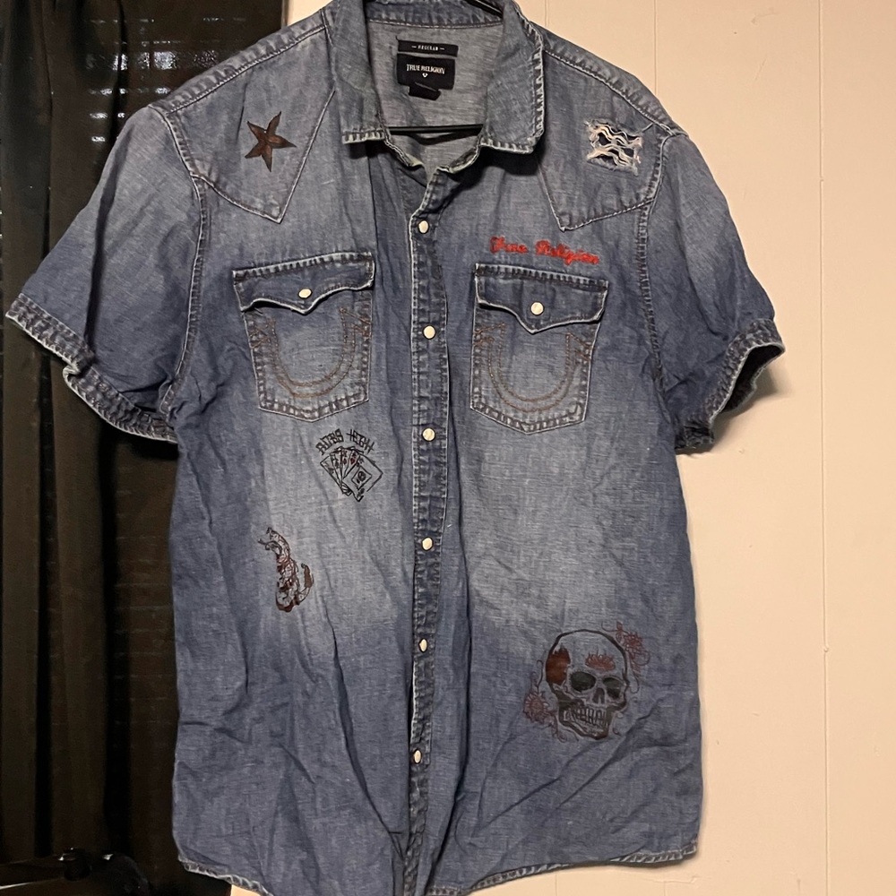 True Religion Blue Casual Button Down Shirt